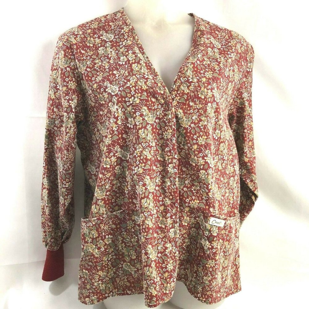 Crest Women's Floral Uniform Scrub Jacket Top L